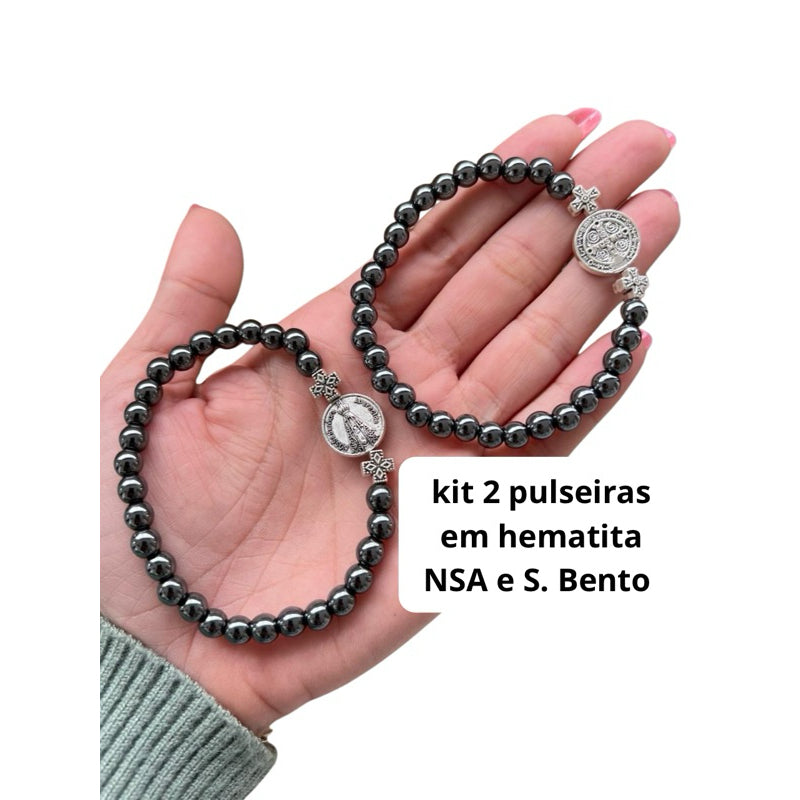 Pulseira hematita São Bento Nossa Senhora Aparecida