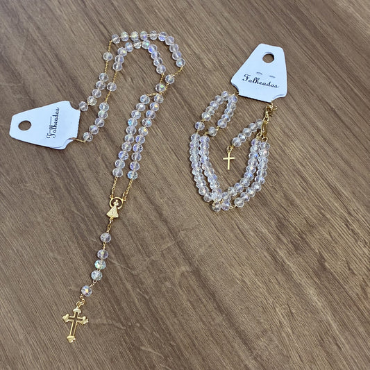 Kit Terço Folheado + Pulseira Ajustável NSA