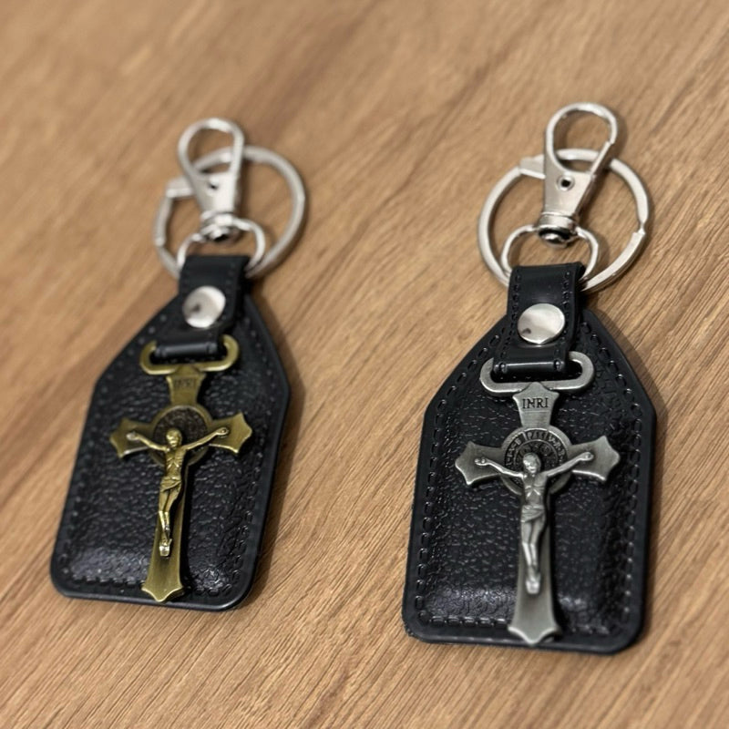 Kit Chaveiro De Couro São Bento Crucifixo Revenda Mosquete