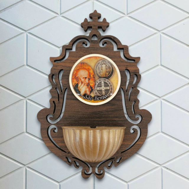 Porta Água Benta MDF São Bento Resinado 12x18cm