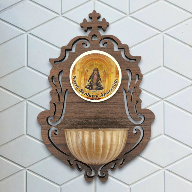 Porta Água Benta MDF Nossa Senhora Aparecida Resinado 12x18cm