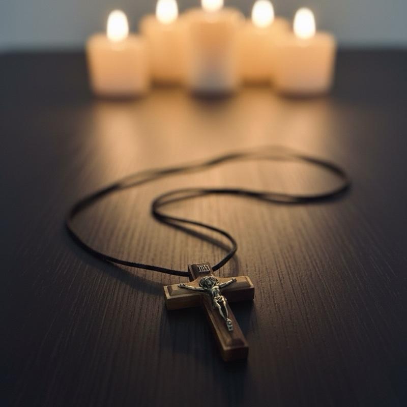 Colar Crucifixo Cordão Cruz Madeira Maciça