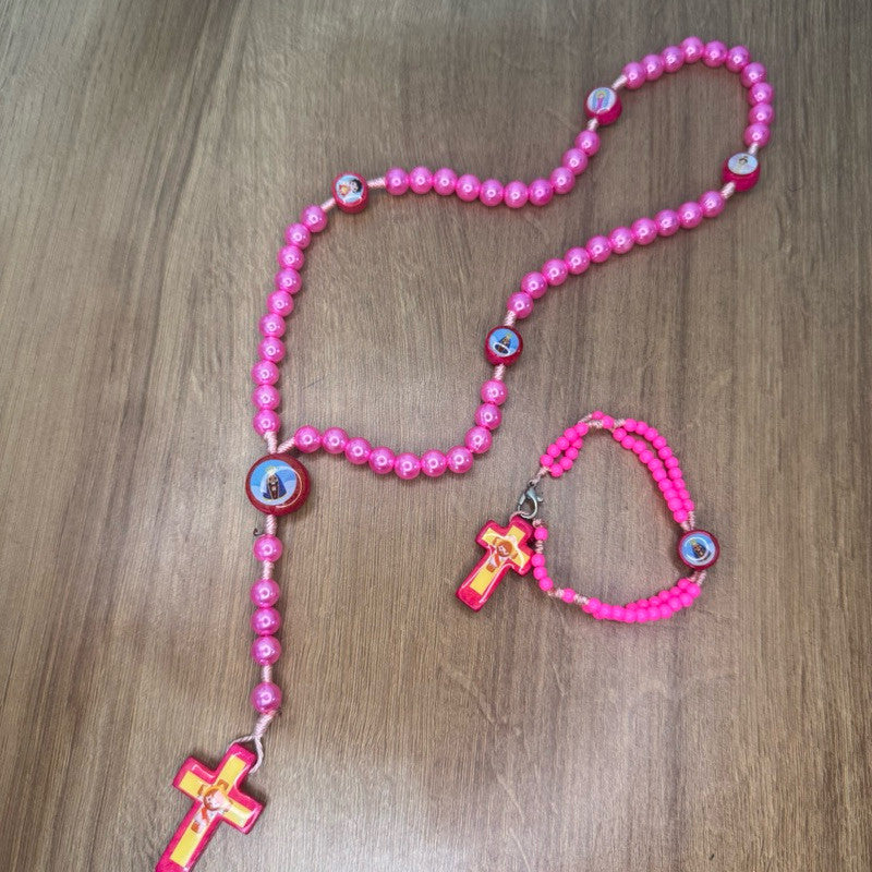 Kit Terço Menina Rosa Pérola Infantil