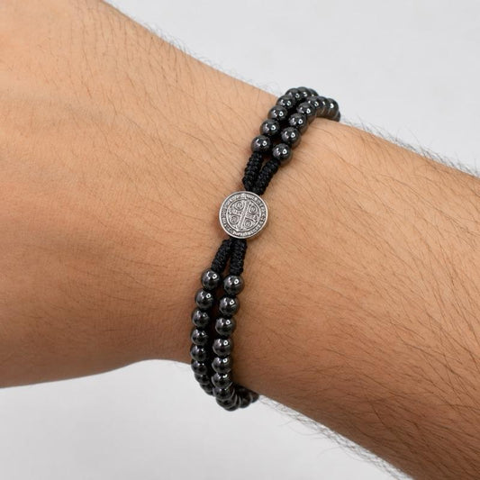 Pulseira Terço Hematita São Bento Ajustável