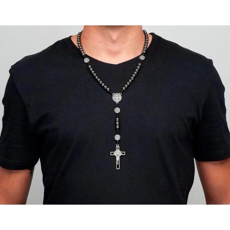 Terço Hematita Colar Ajustável Nossa Senhora São Bento