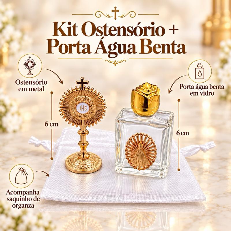 Kit Ostensório + Porta Água Benta com Nossa Senhora Aparecida Lembrança Presente Religioso