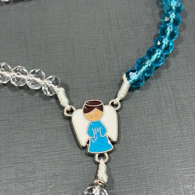 Terço Infantil Cristal Anjo da Guarda Proteção Rosa Azul Lembrancinha Criança