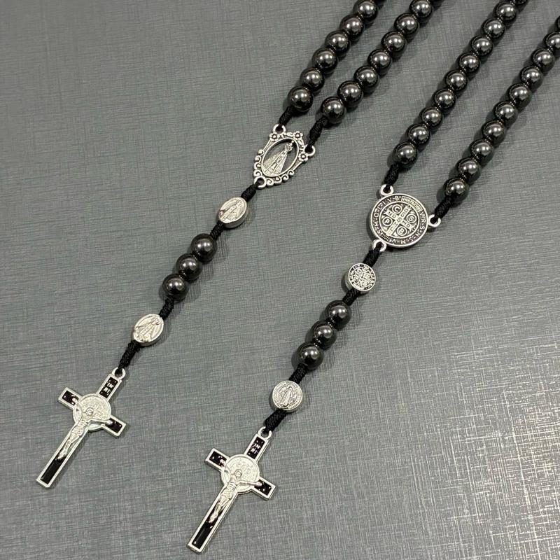 Terço Hematita Colar Ajustável Nossa Senhora São Bento