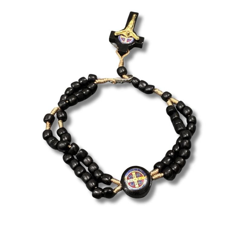 Pulseira Terço Madeira Pau Brasil São Bento Ajustável