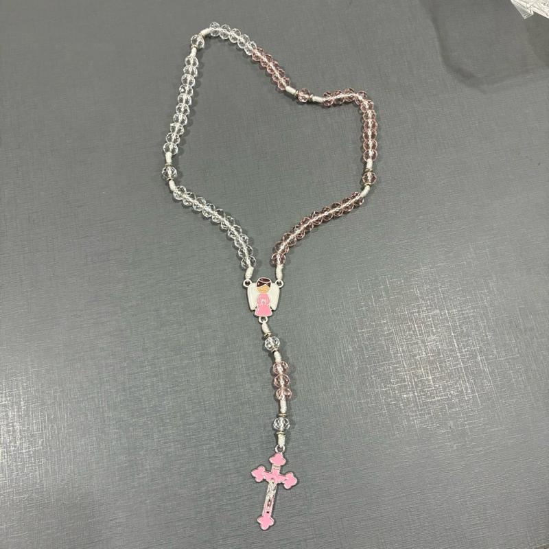 Terço Infantil Cristal Anjo da Guarda Proteção Rosa Azul Lembrancinha Criança