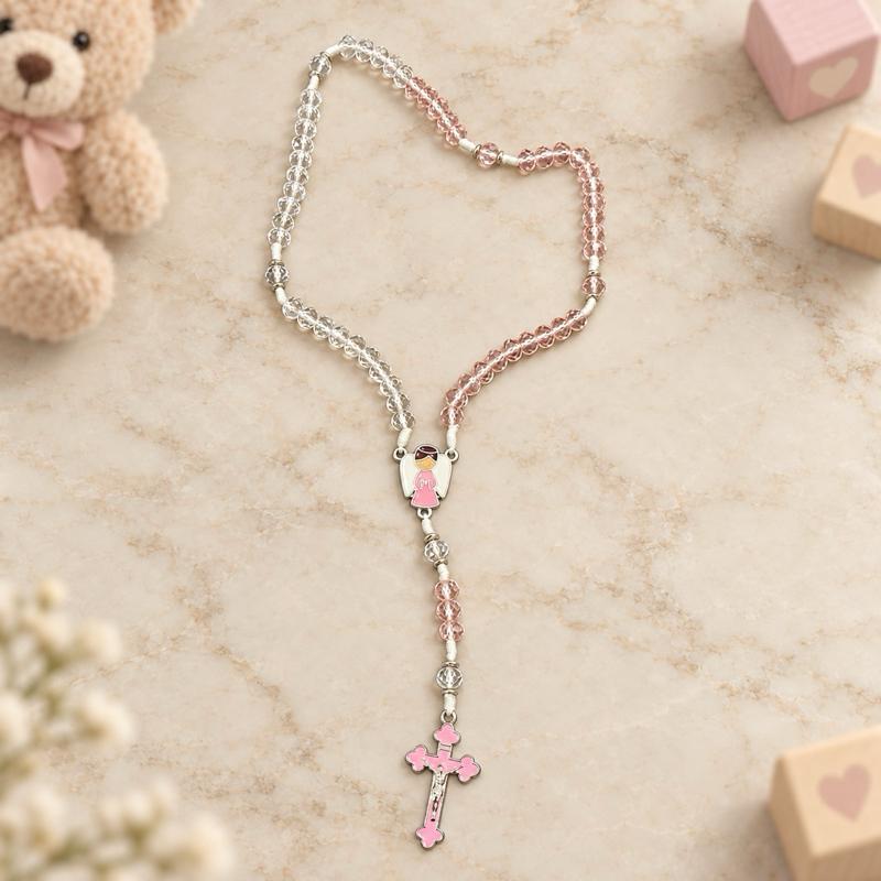 Terço Infantil Cristal Anjo da Guarda Proteção Rosa Azul Lembrancinha Criança