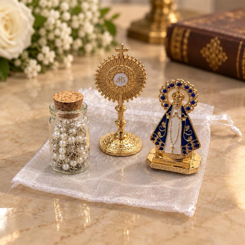Lembrancinha Católica Crisma Catequese Kit Ostensório Santinha Terço Garrafinha Nossa Senhora