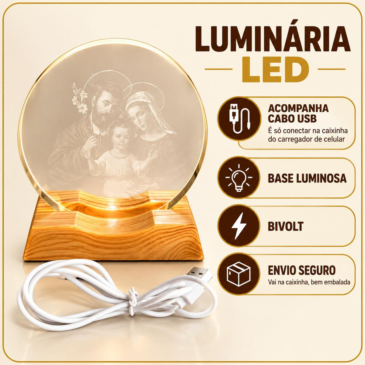 Luminária Bivolt Abajur Sagrada Família