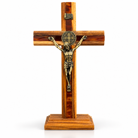 Crucifixo Madeira Pinus 19 cm Mesa e Parede