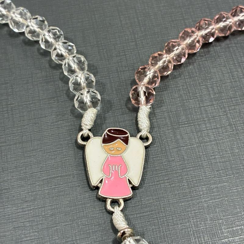 Terço Infantil Cristal Anjo da Guarda Proteção Rosa Azul Lembrancinha Criança