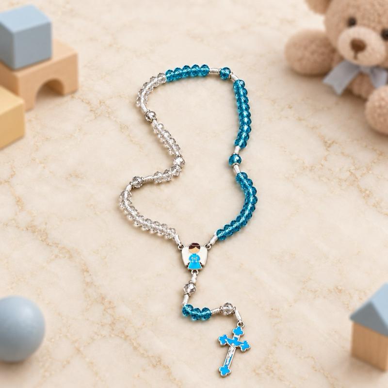 Terço Infantil Cristal Anjo da Guarda Proteção Rosa Azul Lembrancinha Criança