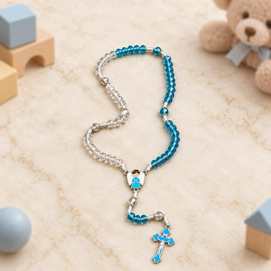 Terço Infantil Cristal Anjo da Guarda Proteção Rosa Azul Lembrancinha Criança