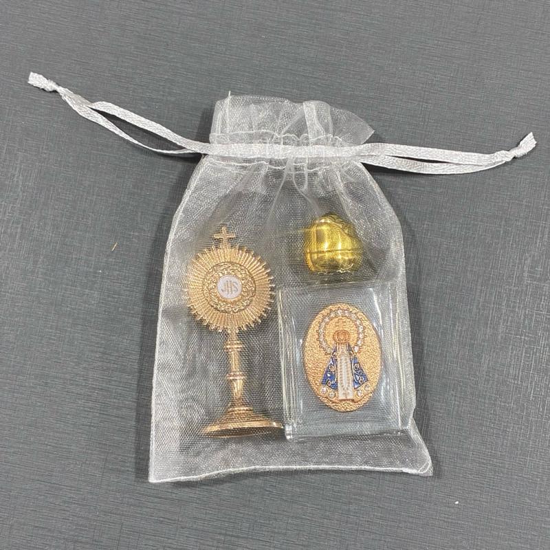 Kit Água Benta Ostensório Santíssimo Lembracinha Católica Catequese Crisma Presente Católico NSA Strass