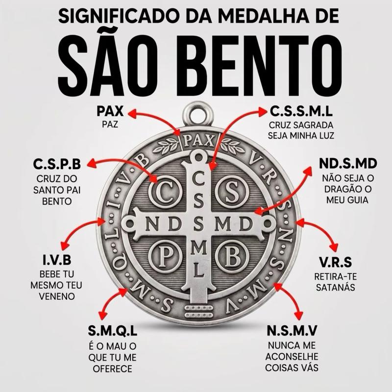 Escapulário São Bento Aço Inoxidável Prata 60 cm Unissex