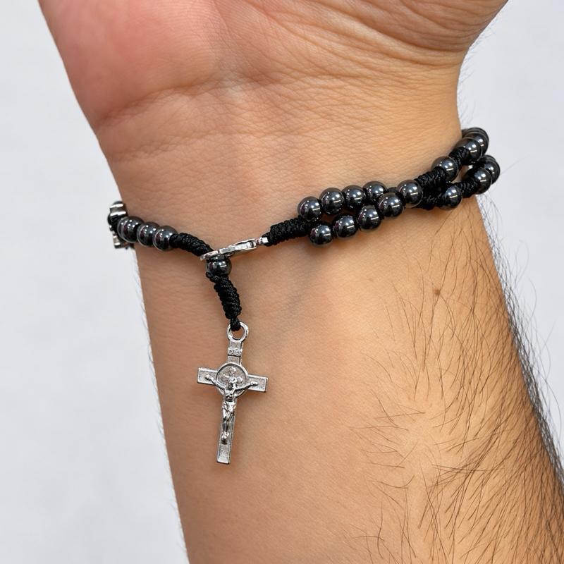 Pulseira Terço Hematita São Bento Ajustável