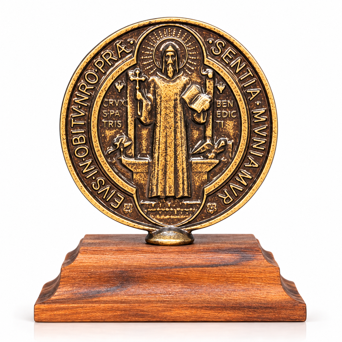 São Bento Mesa Madeira Pinus Bronze Enfeite 6cm