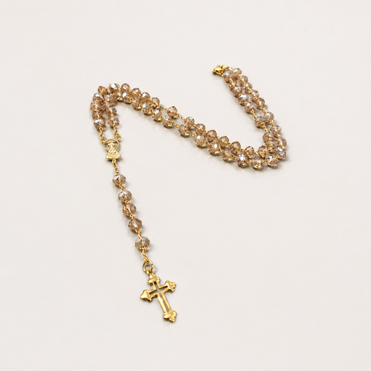 Terço Cristal Colar Nossa Senhora Aparecida Folheado 18k Fume