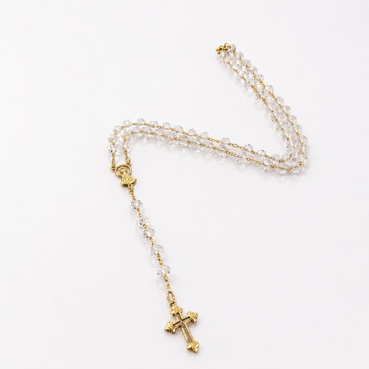 Terço Cristal Colar Nossa Senhora Aparecida Folheado 18k Transparente
