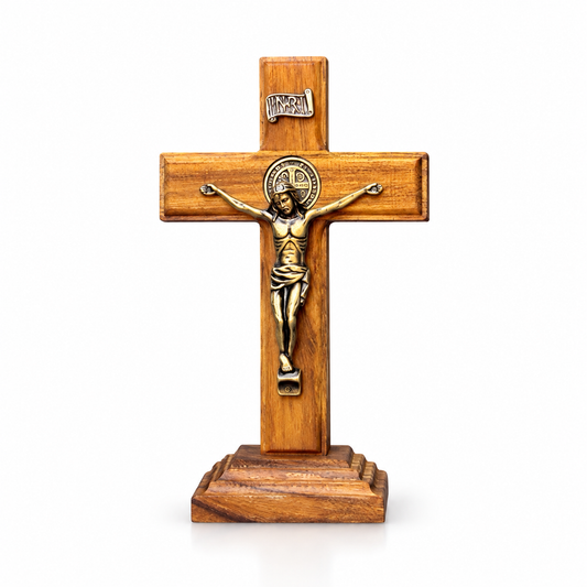 Crucifixo Madeira Pinus 9 cm Mesa e Parede
