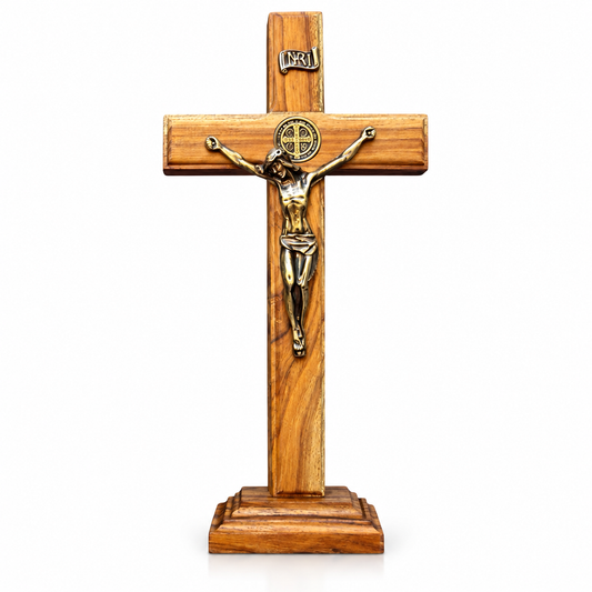 Crucifixo Madeira Pinus 19 cm Mesa e Parede