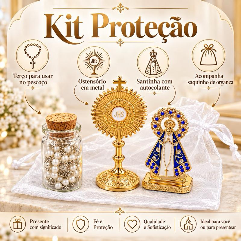 Lembrancinha Católica Crisma Catequese Kit Ostensório Santinha Terço Garrafinha Nossa Senhora