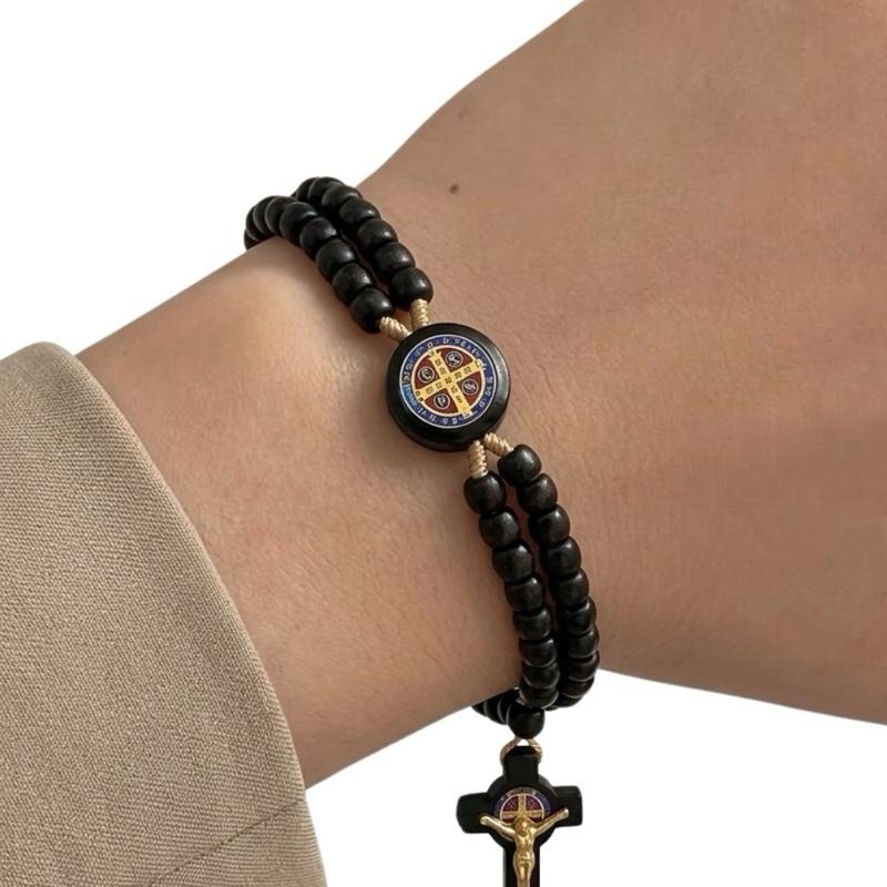 Pulseira Terço Madeira Pau Brasil São Bento Ajustável