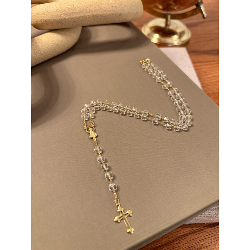 Terço Folheado Cristal Colar Nossa Senhora Aparecida Banho 18k