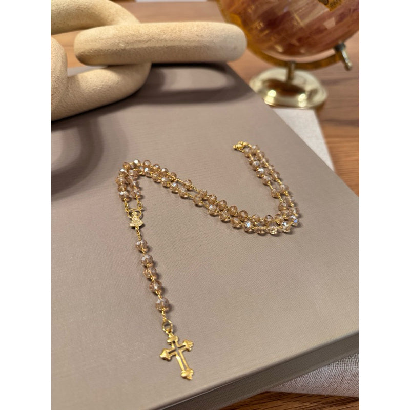 Terço Folheado Cristal Colar Nossa Senhora Aparecida Banho 18k