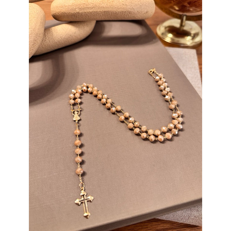 Terço Folheado Cristal Colar Nossa Senhora Aparecida Banho 18k