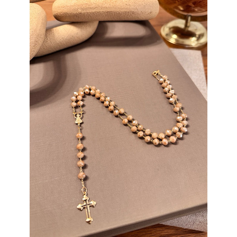 Terço Folheado Cristal Colar Nossa Senhora Aparecida Banho 18k
