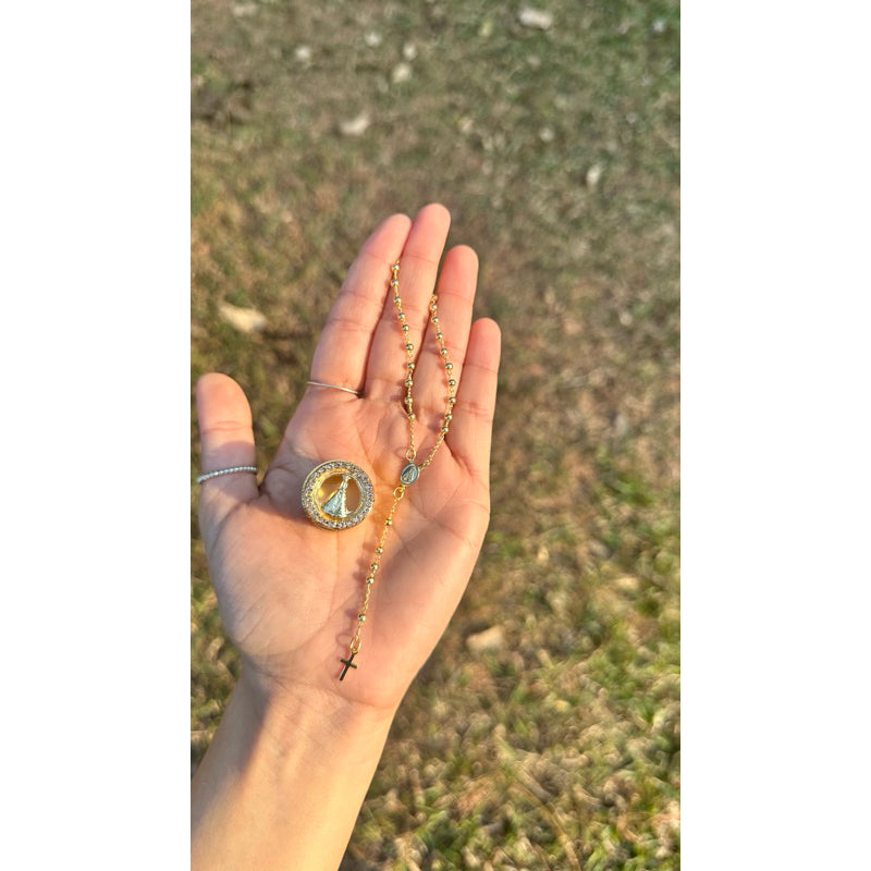 Relicário Terço Nossa Senhora Aparecida Folheado