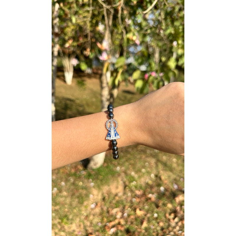 Pulseira de Hematita Nossa Senhora Elástico