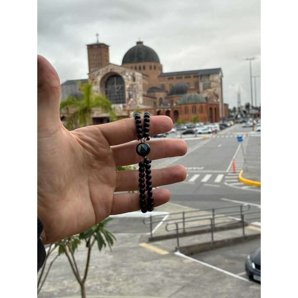 Terço Pulseira Madeira Nossa Senhora Aparecida Ajustável Reforçado