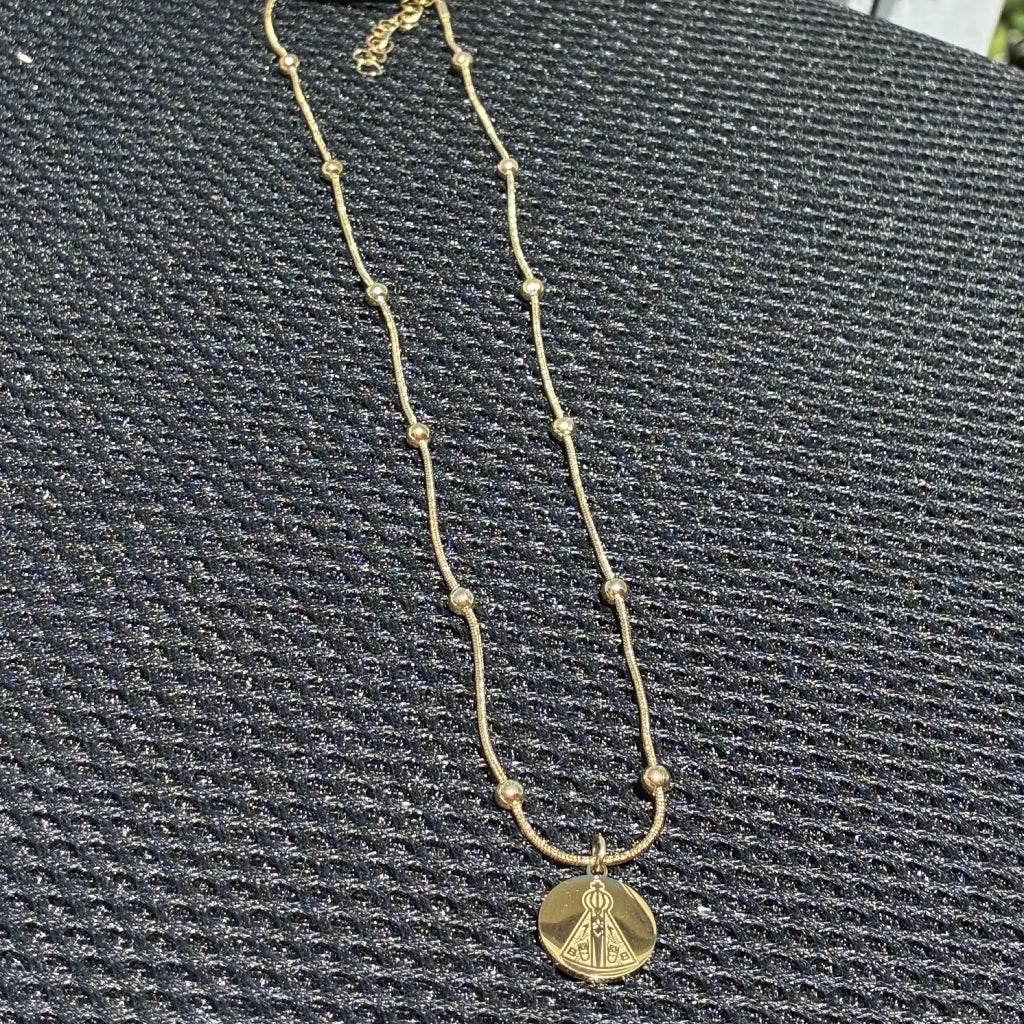Colar São Bento Aço Inoxidável Nossa Senhora Aparecida Ajustável