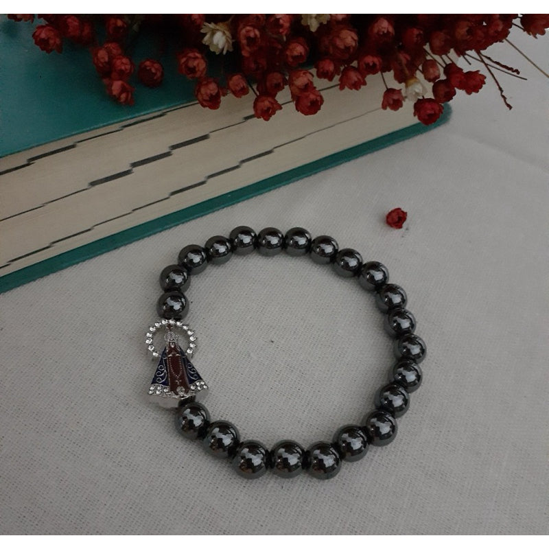 Pulseira de Hematita Nossa Senhora Elástico