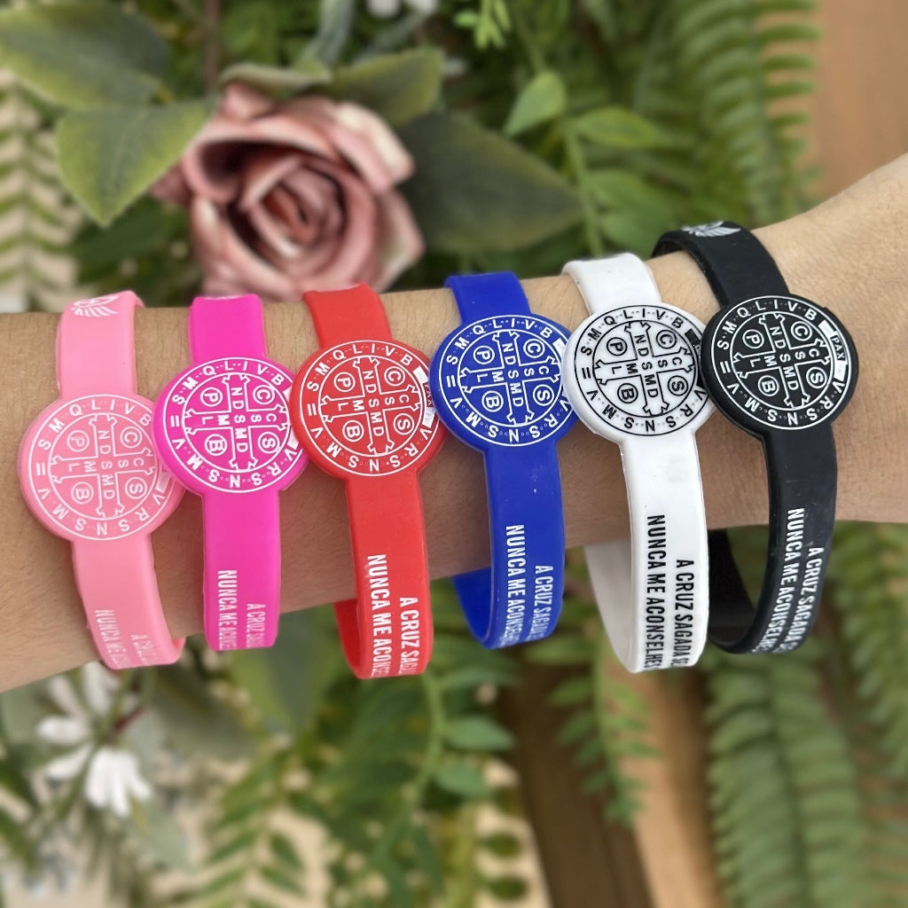 Pulseira Silicone Kit Pulseira de São Bento Medalha e Oração