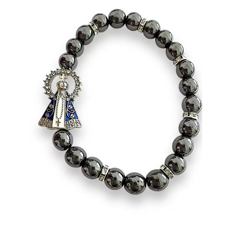 Pulseira de Hematita Nossa Senhora Elástico