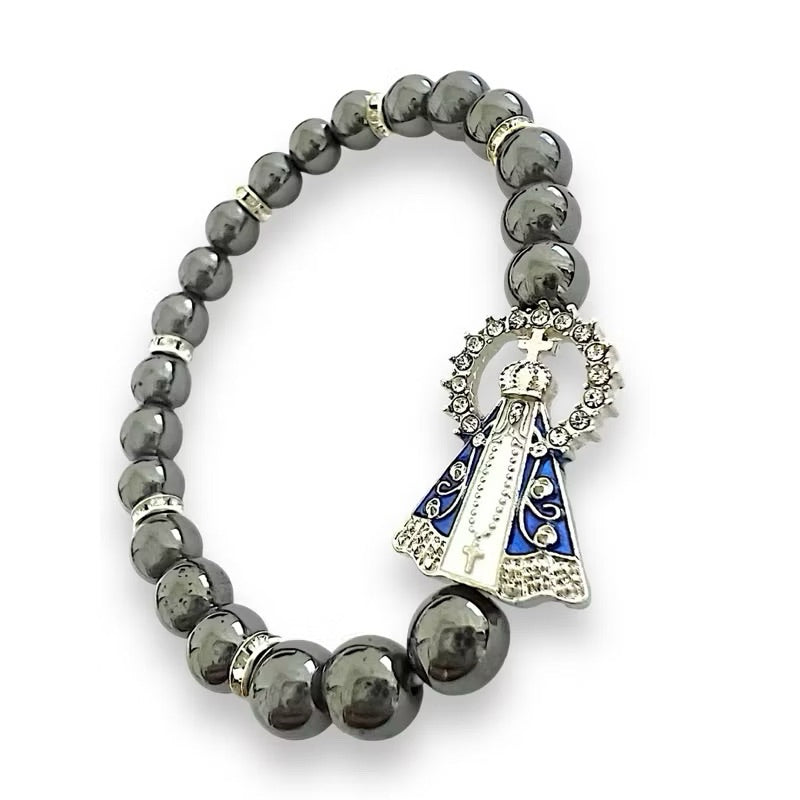 Pulseira de Hematita Nossa Senhora Elástico