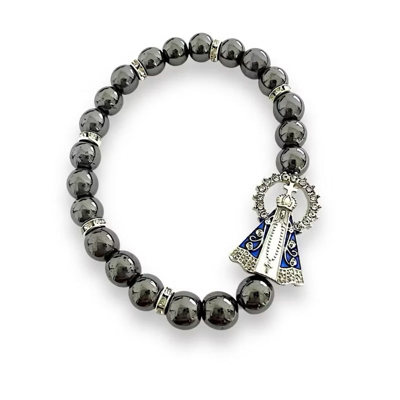 Pulseira de Hematita Nossa Senhora Elástico