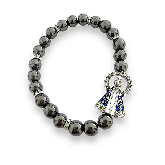 Pulseira de Hematita Nossa Senhora Elástico