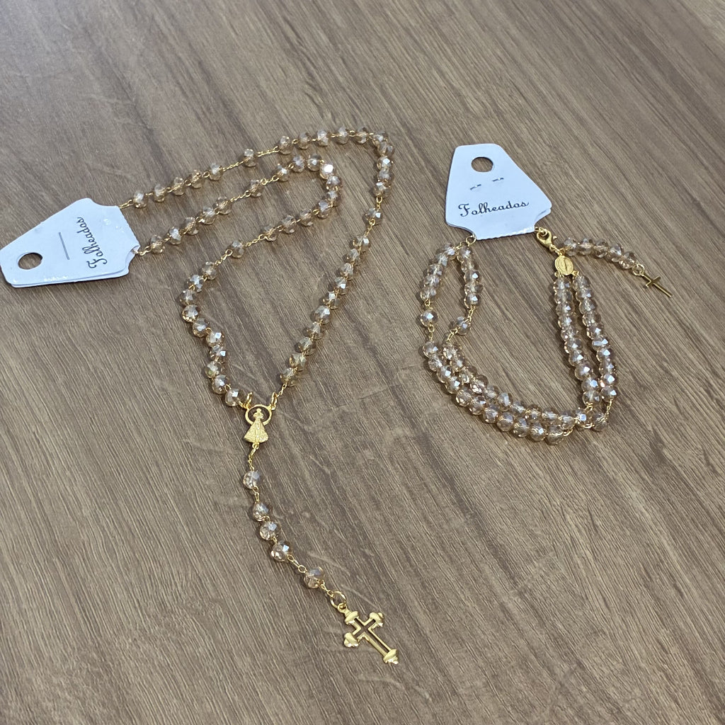 Kit Terço Folheado + Pulseira Ajustável NSA