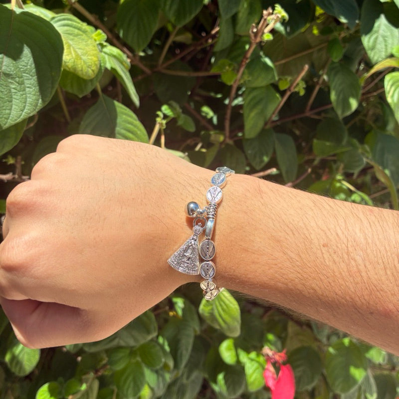 Pulseira Nossa Senhora Aparecida Em Aço Ajustável Com Elástico
