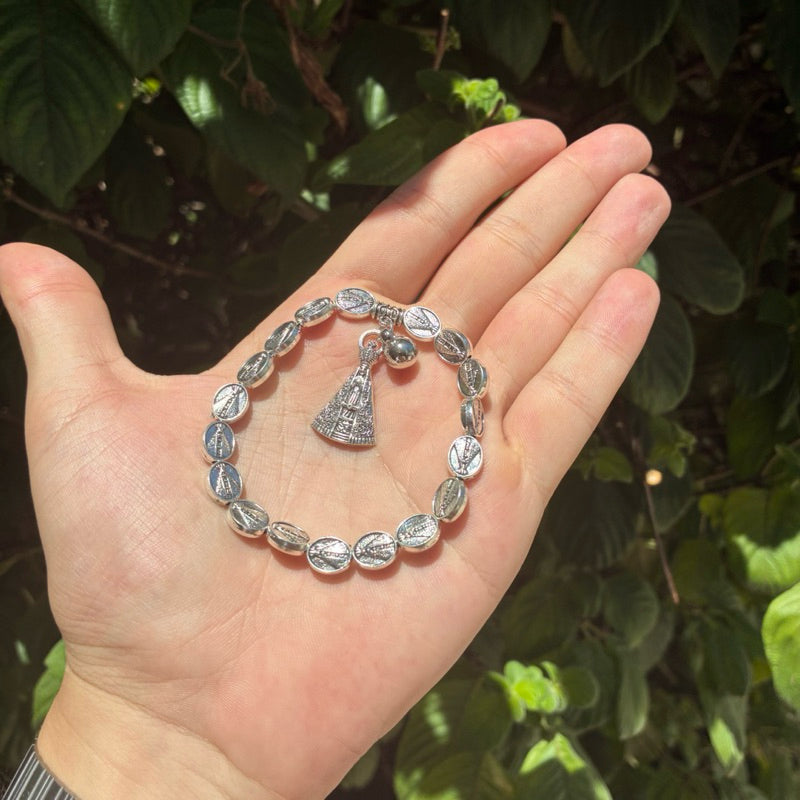 Pulseira Nossa Senhora Aparecida Em Aço Ajustável Com Elástico