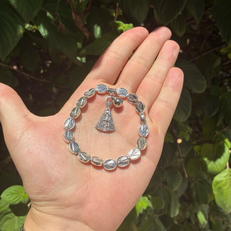 Pulseira Nossa Senhora Aparecida Em Aço Ajustável Com Elástico
