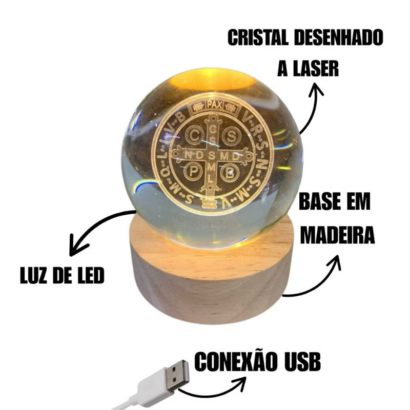 Luminária Decorativa Nsa Aparecida Bola de Cristal LED USB